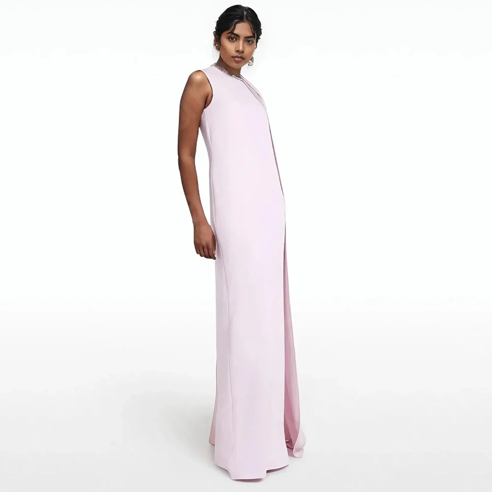 Robe de Soirée Rose Pâle Personnalisée, Tenue de Bal Arabe, à Col Rond, Style Musulman, pour Invités de Mariage, 2024