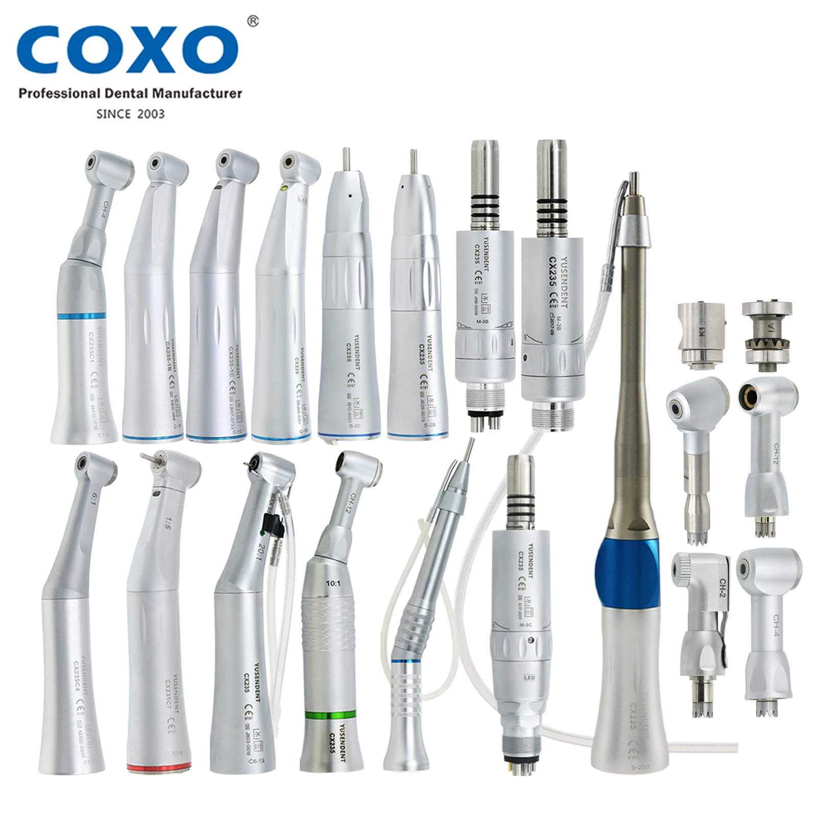 

COXO Dental Low Speed Fiber Optic 1:1 1:5 6:1 10:1 20:1 Implant Contra Angle/Straight/Air Motor Handpiece CX235