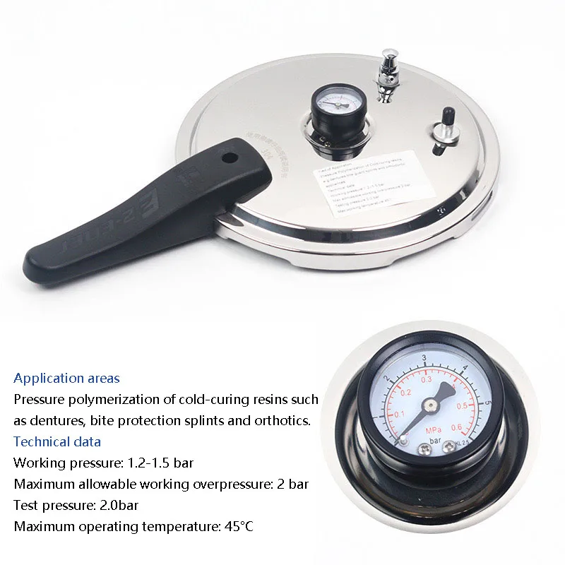 Pot de polymérisation pneumatique de stérilisation d'autocuiseur à haute température de traitement de prothèse dentaire de laboratoire avec manomètre