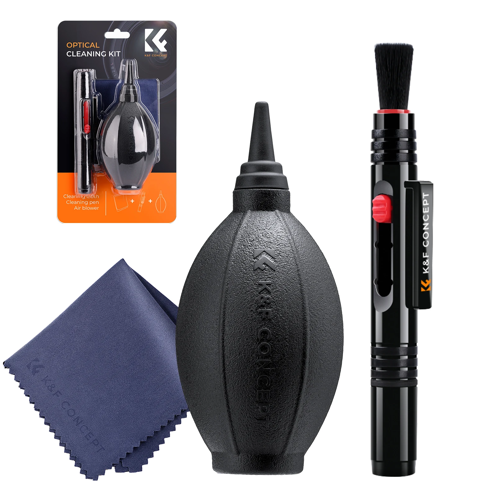 K&F Concept Kit de limpeza de câmera 3 em 1 com caneta pincel de lente Rocket Air Blower Kit de limpeza de pano de microfibra para lente de câmera LCD