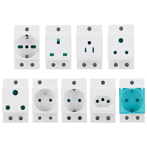 5PCS DIN Rail Socket AC30 Modular AC Power Socket EU US UK FR AU IT BR South Africa Standard Power Outlet 250VAC 5A 13A 15A 16A