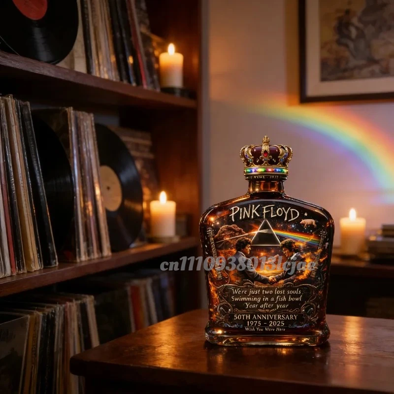 Decantador de Whisky Conmemorativo de Pink Floyd, Botella de Licor Coleccionable con Diseño Rockero para el 50 Aniversario