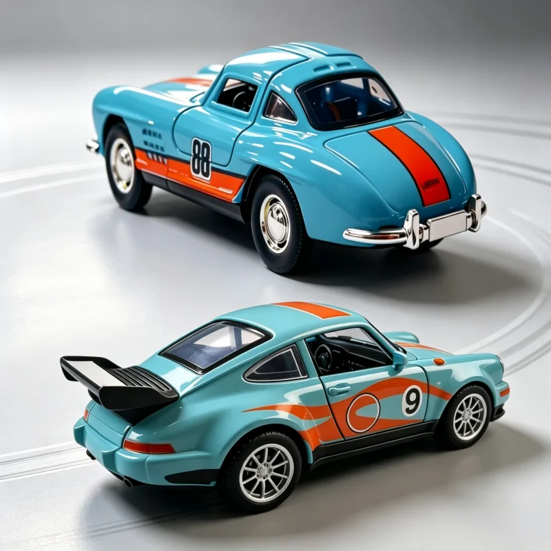 Classic racing alloy car model set, 1/36 scale, reversible and opening car model, desktop decoration, collectible toy