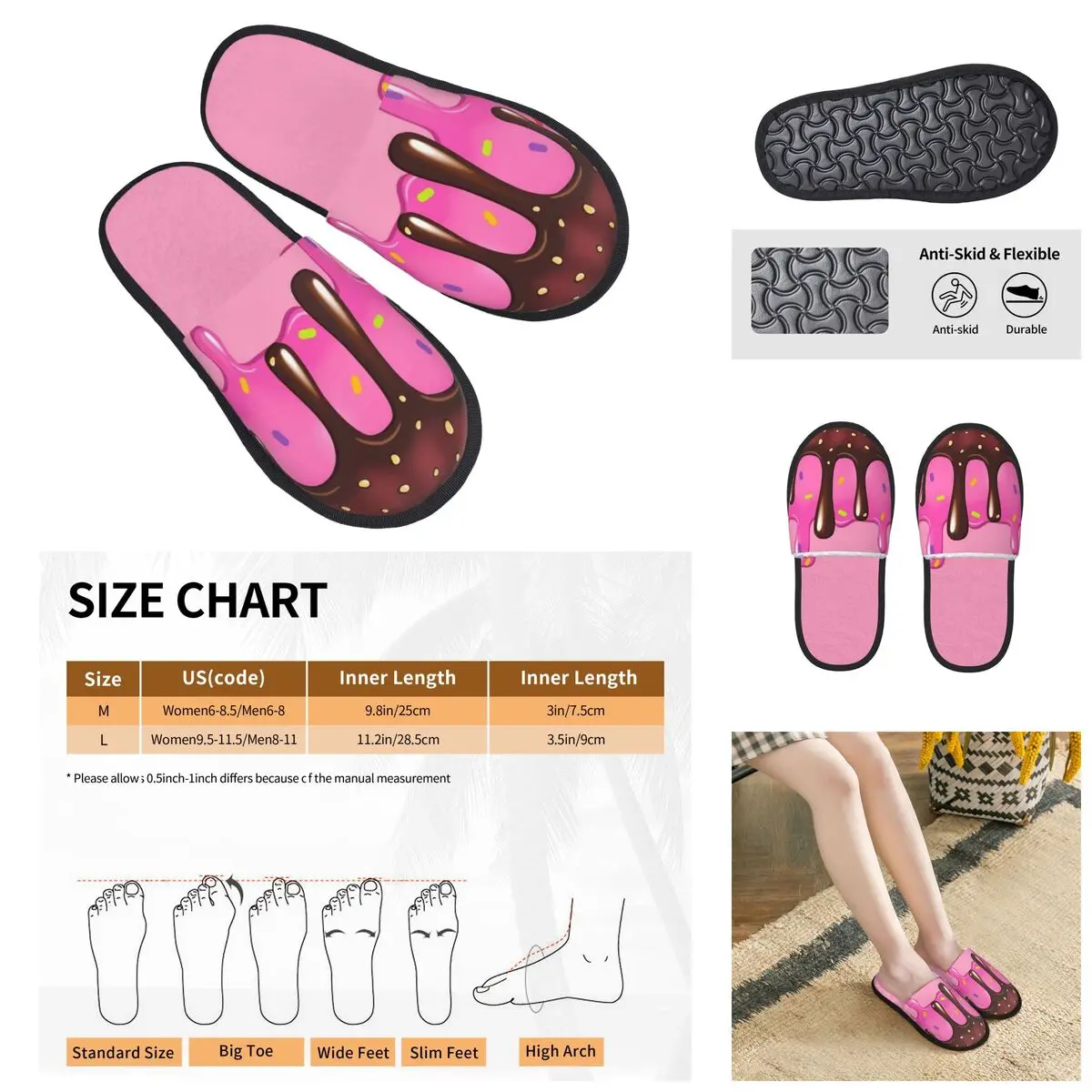 

Nutty Chocolate Ice Cream Waffle Men Women Furry slippers,Leisure printing pantoufle homme Home slippers