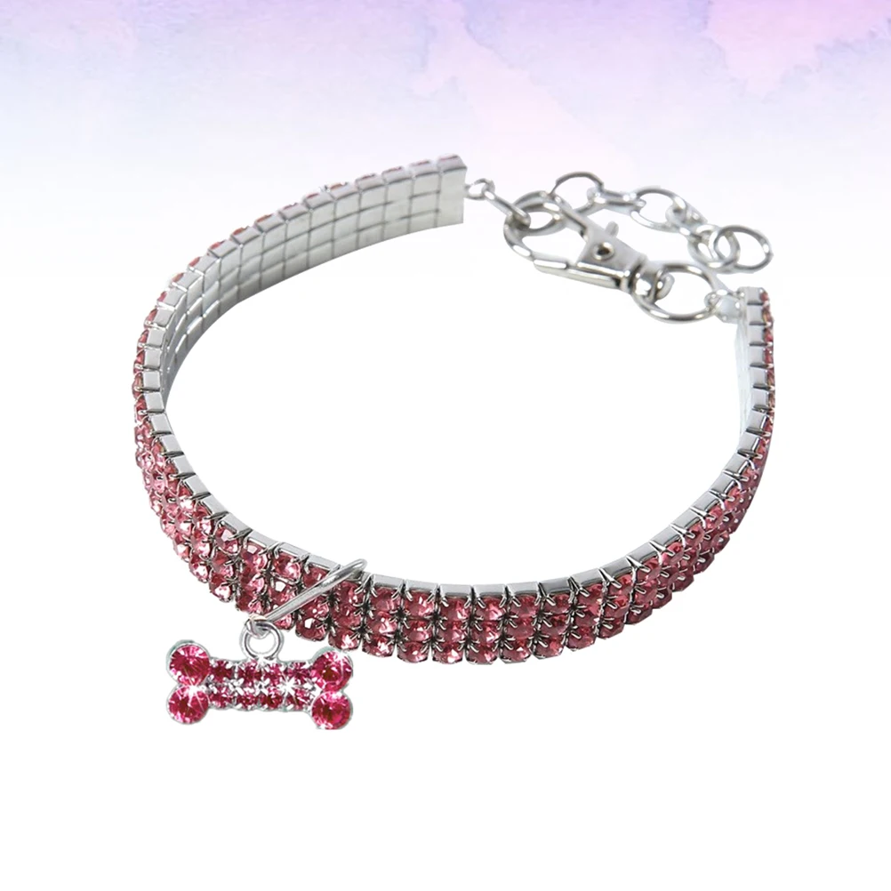 

1pc Pet Collar Rhinestone Bone Pendant Elastic Dog Necklace For Small Pets Pink 30Cm+5Cm Party Wear Pet Supplies