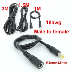 18awg DC Male to female Plug CCTV DC Power supply Cable Extension Cord Adapter 12V Cords 5.5mmx2.5mm For Camera strip wire 7A