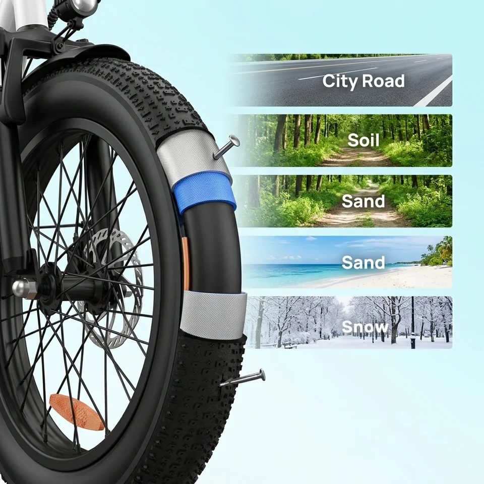 F66 20x3 Fat Tire Electric Bike with 500W Motor 48V 13Ah Removable Battery 80Miles Range Hydraulic Disc Brakes Full Suspension 7 Speed Gears Perfect for Scenic Weekend Camping Daily Commuting and Off Road Adventures image 3