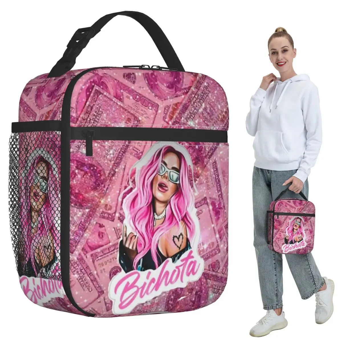 Karol G Happy Valentines Day Insulated Lunch Bag for Kids School Cooler Thermal Food Box Tote Portable Lunch Boxes Container