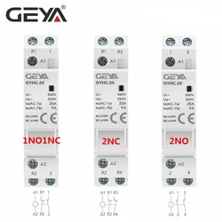 Geya din rail montado casa modular ac contator para casa de casa inteligente hotel ac220v 2p 16a 20a 25a 2nc 2no 1no1nc 50/60hz