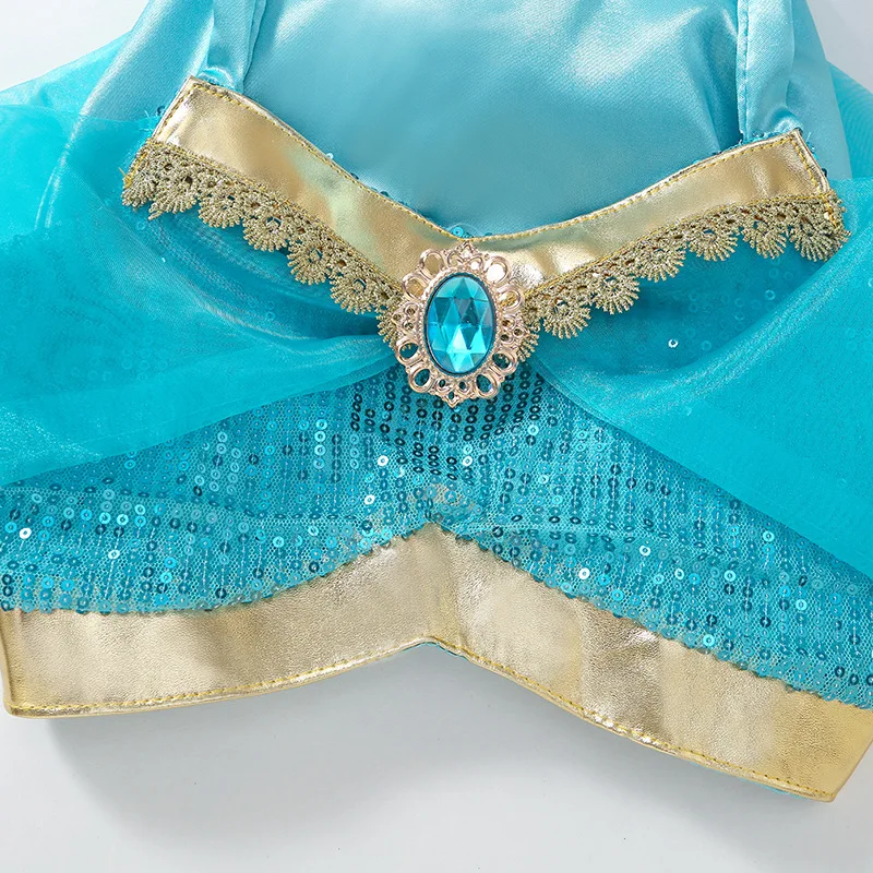 Mädchen Aladdin Wunderlampe Jasmin Prinzessin Kleid 2-teilig Kinder Cosplay Kostüm Halloween Kinder Geburtstag Karneval Vestidos Outfit – Detail 5