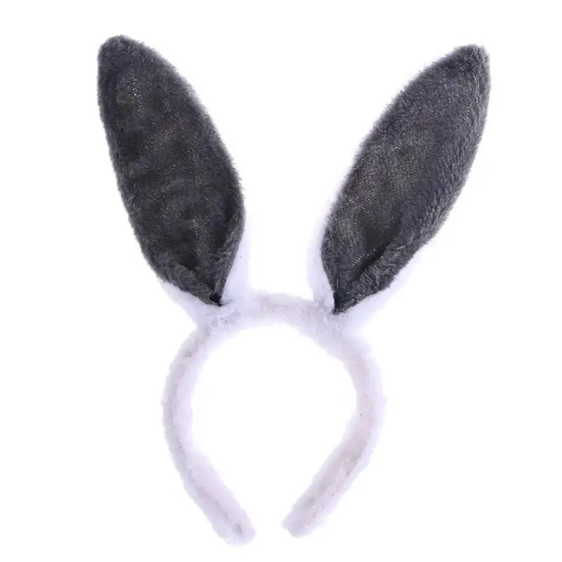 Children Ear Animal Headbands Cartoon Gray Donkey Ears Shape Cute Plush Hair Clasp Hair Loop Animal Props For Party Performance