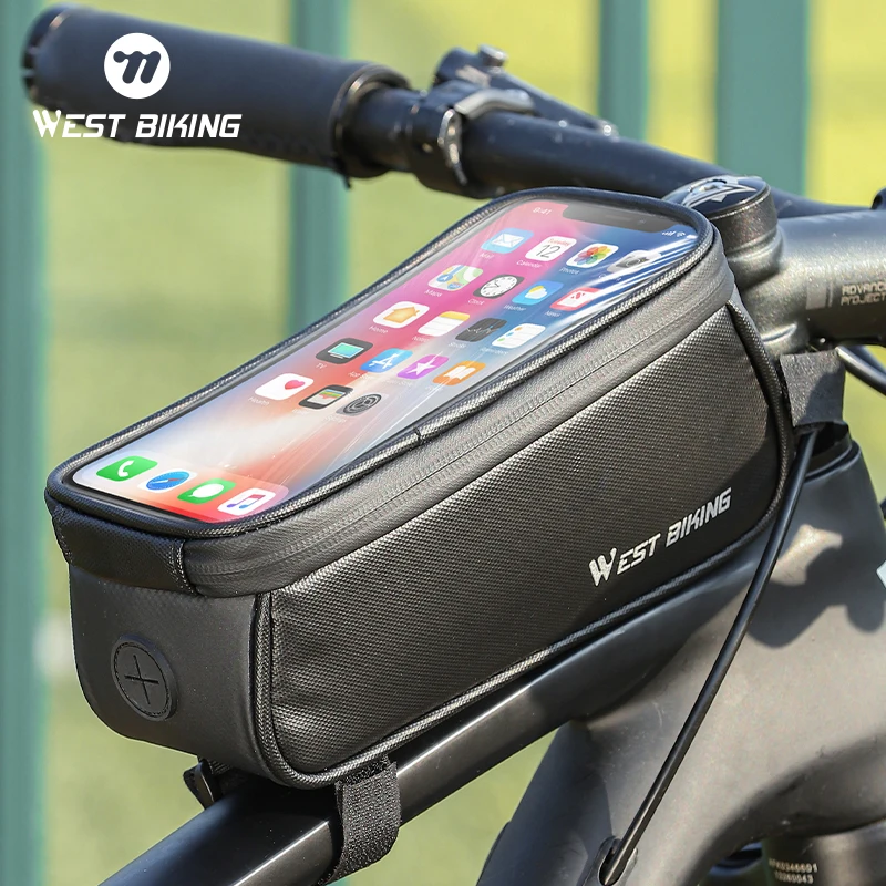 WEST BIKING Bike Bag 1.7L Frame Front Tube Cycling Bag Bicycle Waterproof Phone Case Holder 7Inches Touchscreen Bag Accessories