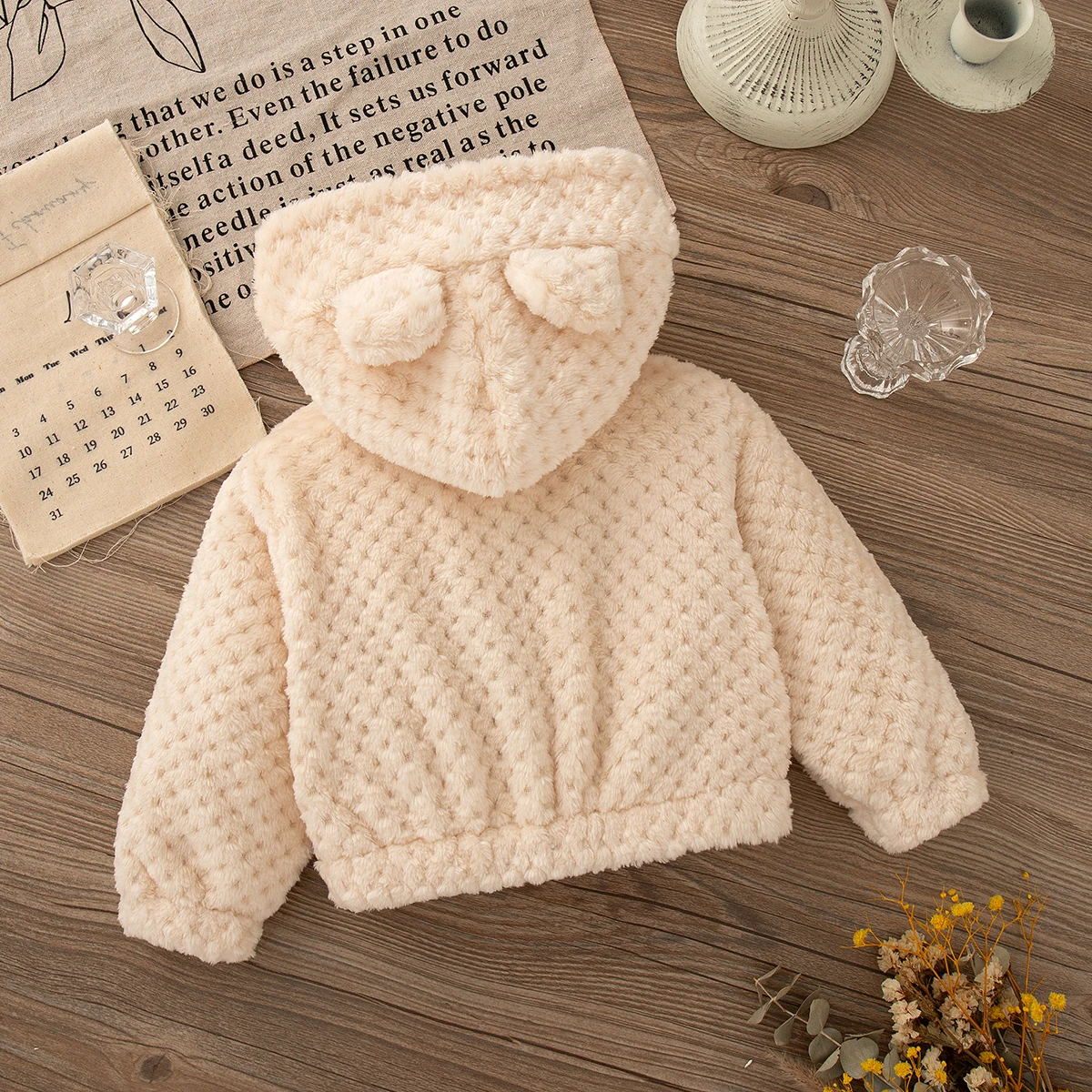 Теплая одежда на осень-зиму для девочек, милая куртка с капюшоном и длинными рукавами на молнии для маленьких девочек, розовое плюшевое пальто