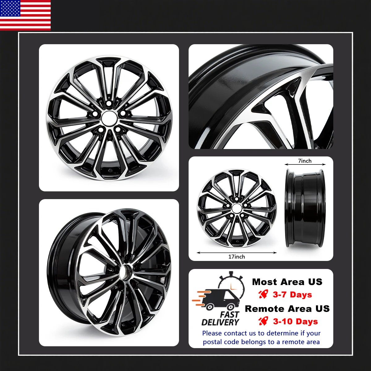 

1/2/4PCS 17X7 Inch Black Wheel Hub Aluminum Car Wheels Replacement Wheel Rim Suitable For Toyota Camry wheels 2006-2017