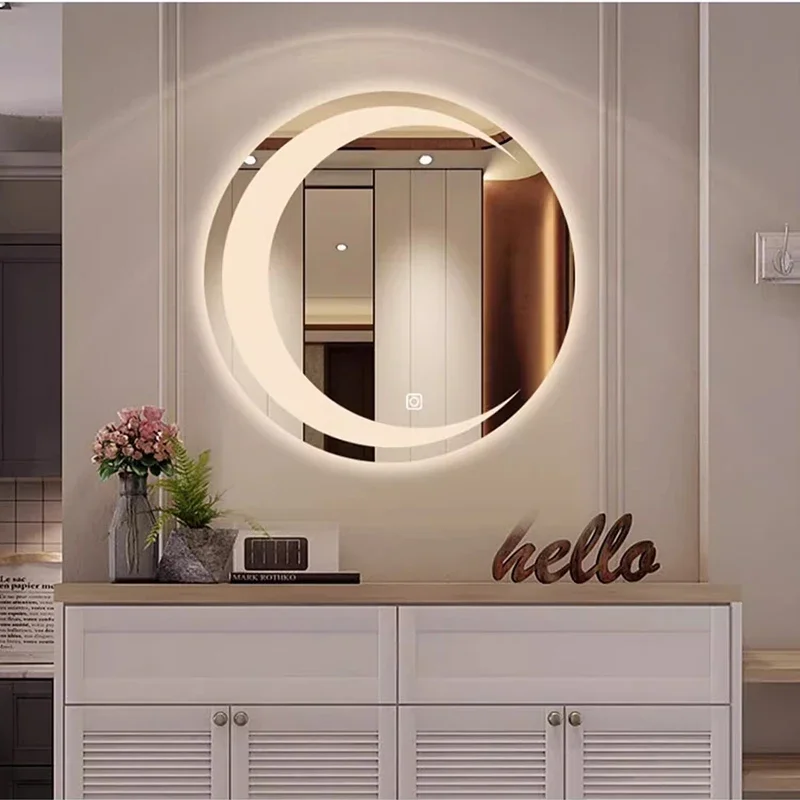 Decoração da sala de estar espelho mão espelhos grandes parede design circular decoração estética alça redonda espelho decorativo chuveiro