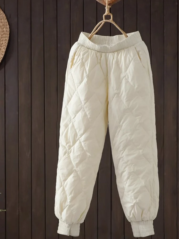 

Утепленные хлопковые брюки с высокой талией для женщин, зимняя верхняя одежда, повседневные брюки с внутренней хлопковой подкладкой, теплые облегающие брюки.