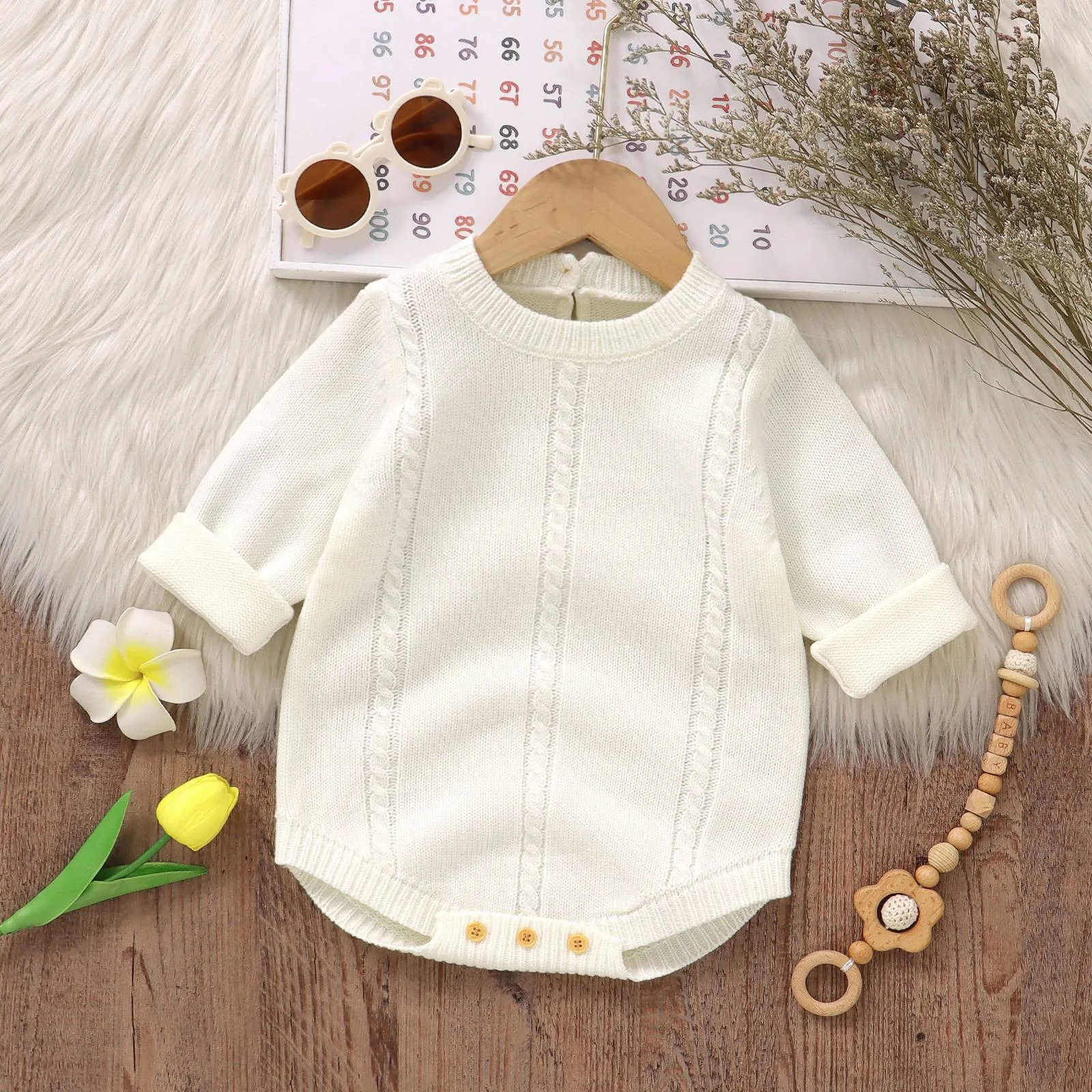 Infant Baby Girls Boys Bodysuit Toddler Solid Color Knit Long Sleeve Knitted Jumpsuit Newborn Warm Winter Fall Clothes 0-18M