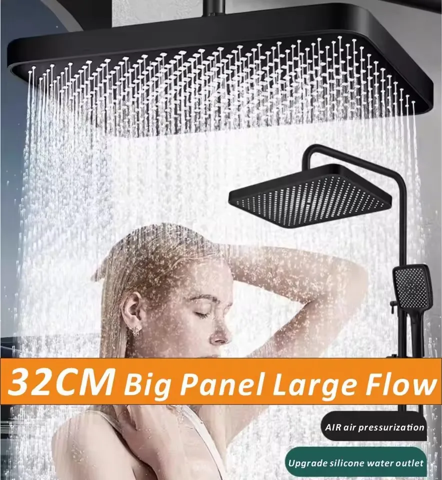 Nuevo Panel grande de 32CM, juego de cabezal de ducha supercarga montado en el techo de gran flujo, 3 modos, juego de ducha de baño de lluvia Abs de alta presión