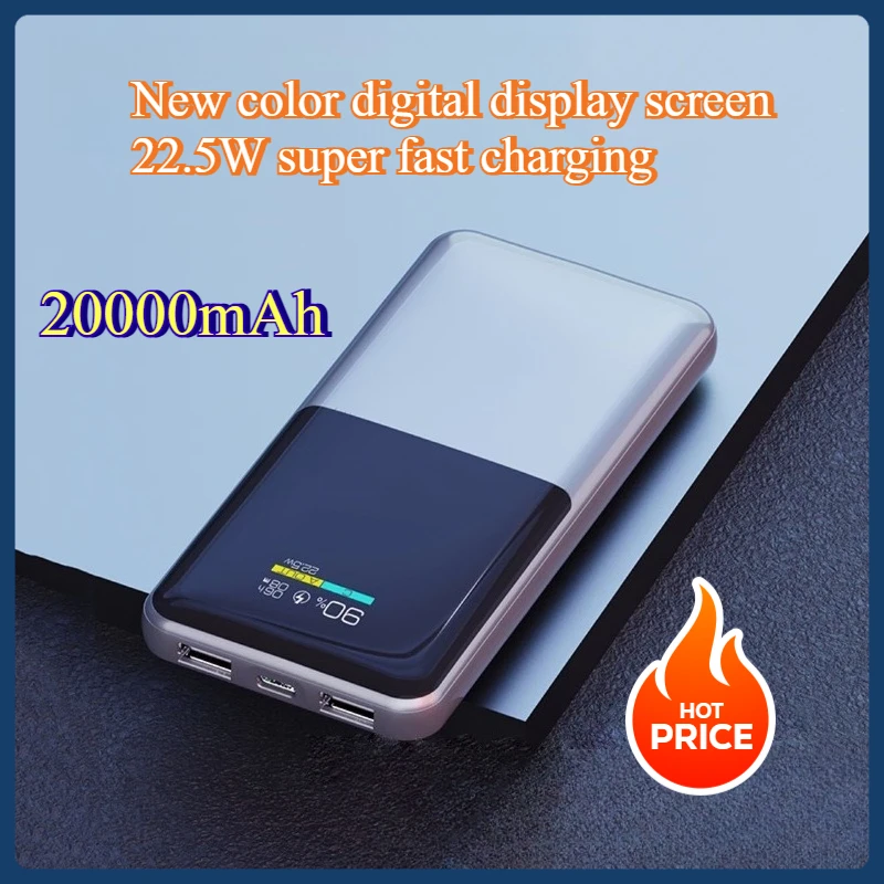 

New 22.5W Super Fast Charge Colorful Digital Display Screen Power Bank 20000mAh High Capacity Mobile Charg