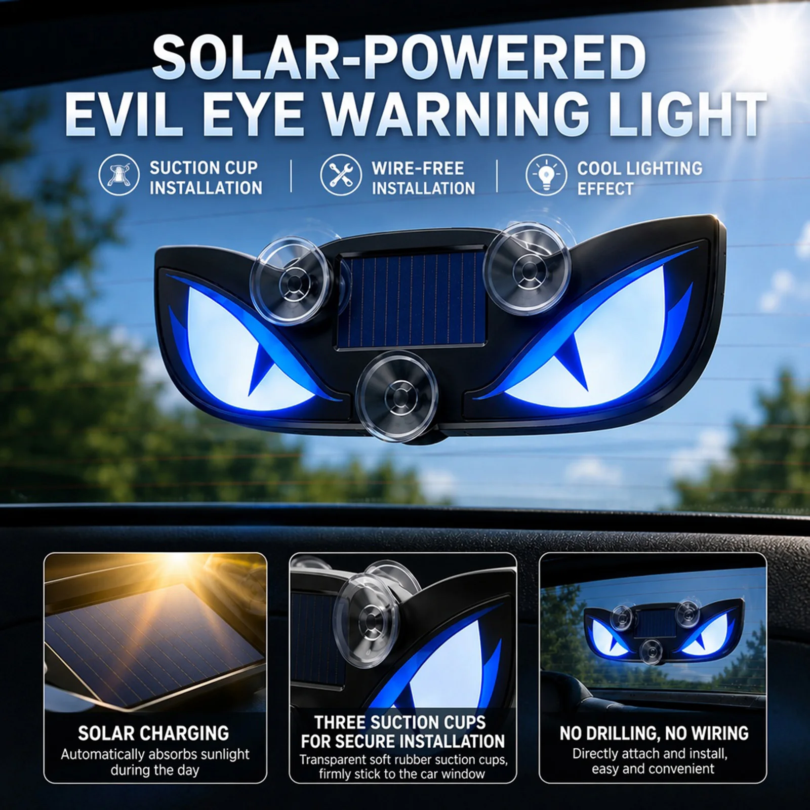 Car Eye Solar Window Light LED Breathing Effect Vibration Sensor Suction Cup Auto Decoration