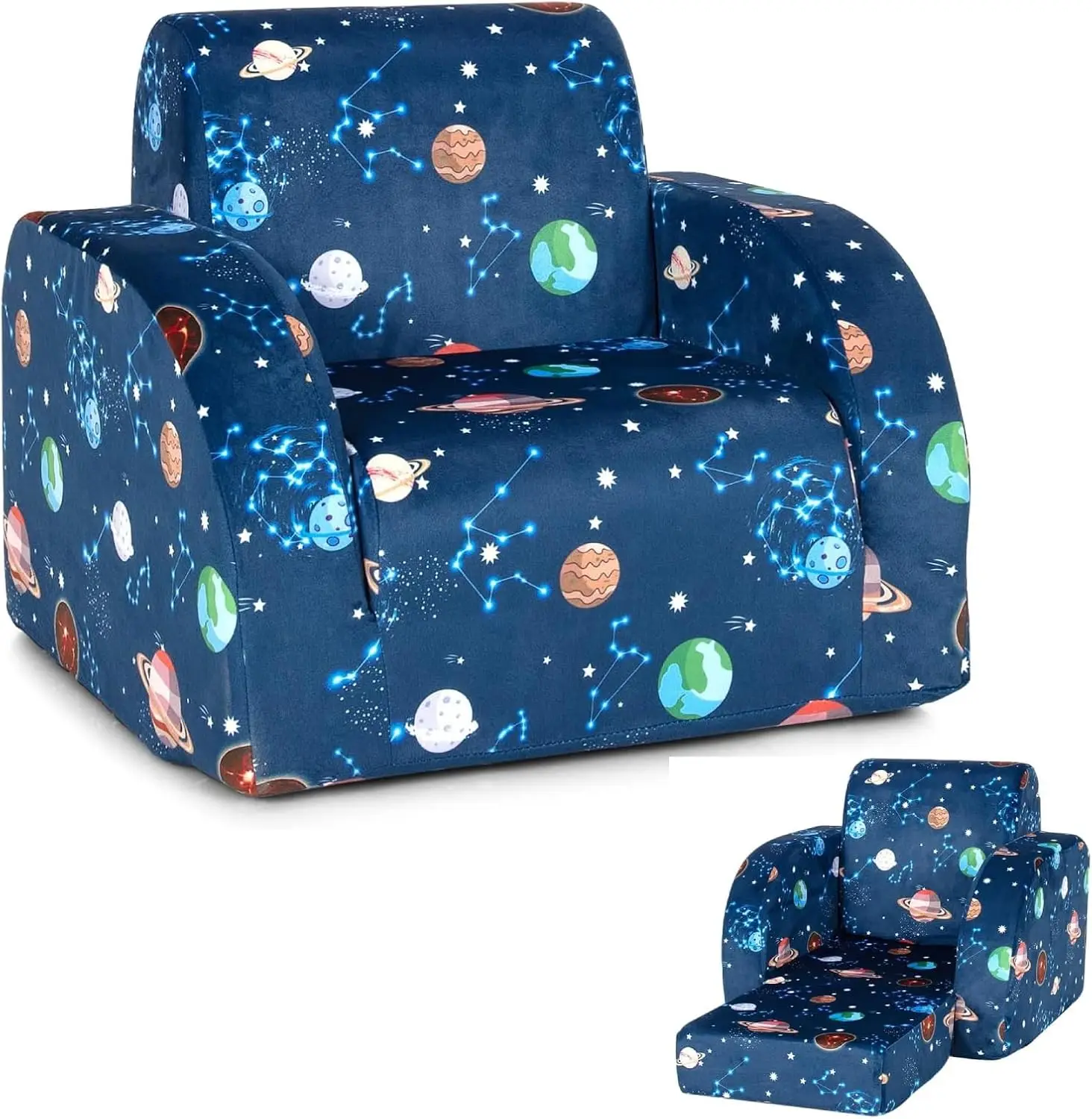 

3-in-1 Convertible Kids Sofa Chair Bed, Foldable Toddler Lounger with Foam Padding, Planet Pattern Gift for Boys Girls