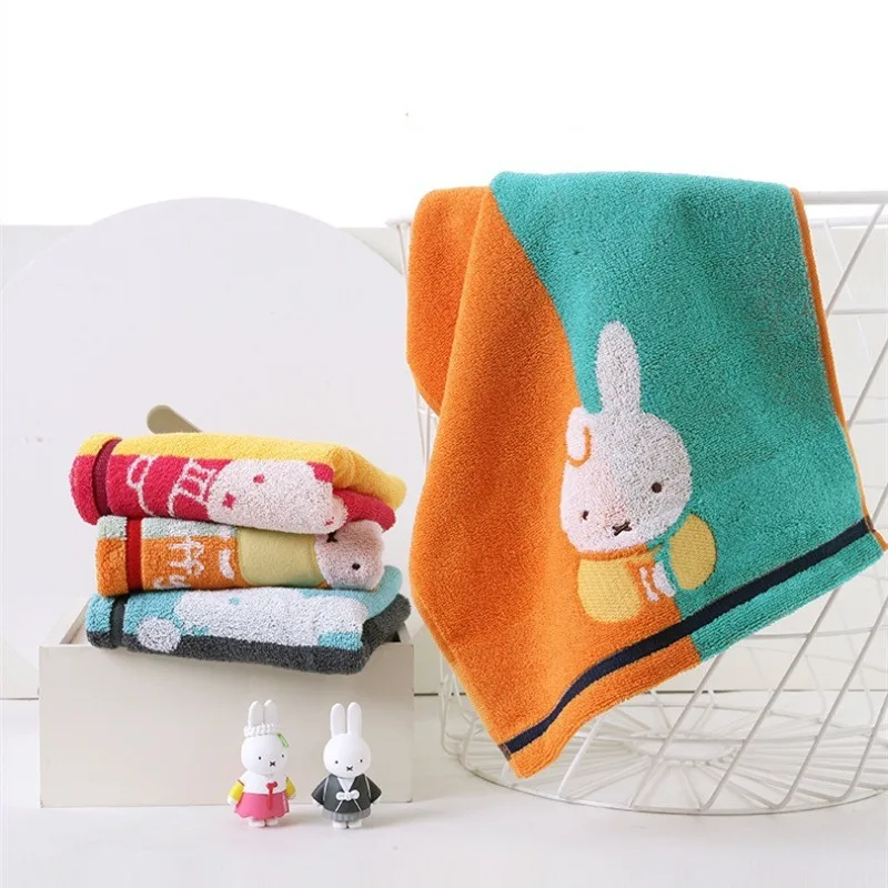 Miffy 100% Pure Cotton Small Towel Cute Rabbit Cartoon Face Towel Household Children Washcloth Soft Water Uptake