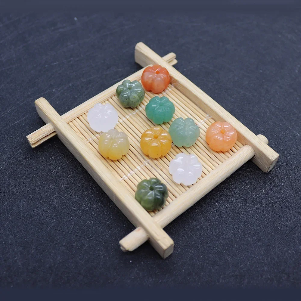 5pcs Natural Stone Red Agate Green Aventurine Pumpkin-shaped Cute Small Bead Suitable for Charm Men DIY Gift Jewelry Loose Beads