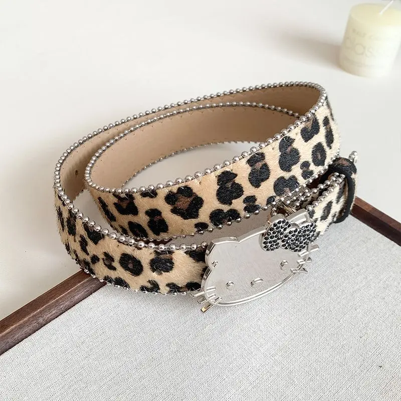 Sanrio Nieuwe Riem Luipaardprint Metalen Y2K Riem Hello Kitty Riem Damesriem Hot Girls Riem met Rok Jeans met Decoratie Hot