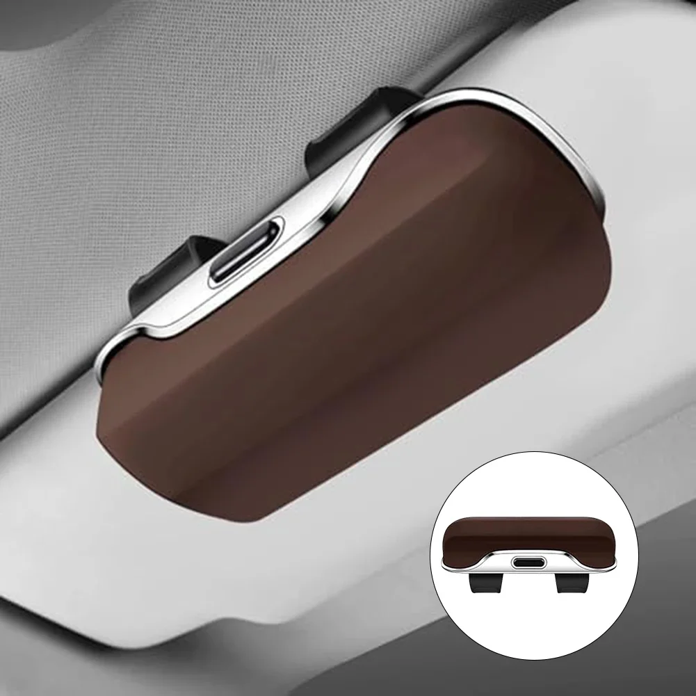 

Brown Car Sun Visor Glasses Storage Box Multi-Function Bill Storage Box Car Interior Sunglasses Holder Sun Visor Storage Box
