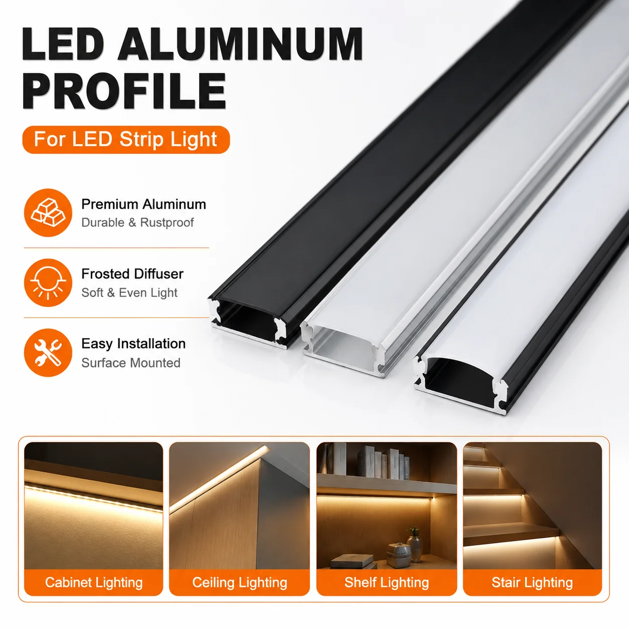 LED Aluminum profile 1m/6pcs U shape Corner for 5050 2835 LED Strip Bar Lamp channel Holder White/Black Cover