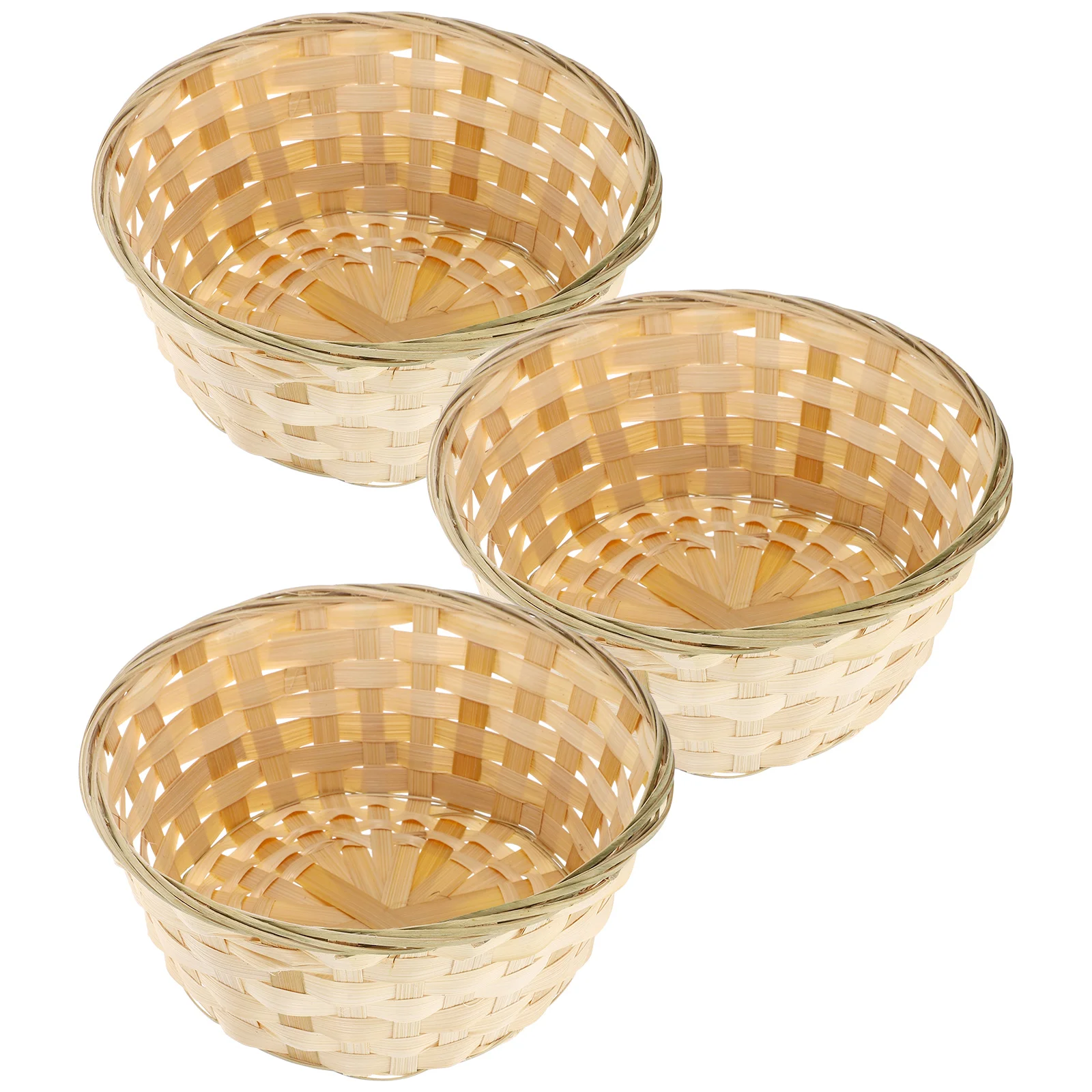 

3 Pcs Bamboo Storage Baskets Handwoven Material Fruit Snack Bread Hotel Restaurant Room KTV Large Wicker Round