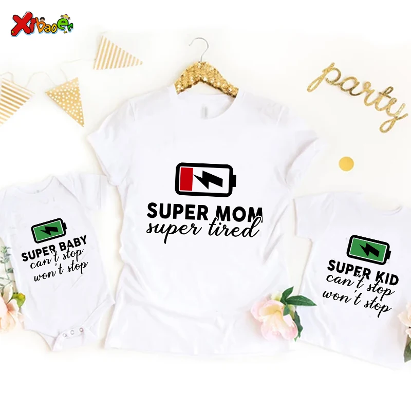 Super Dad Mommy Baby T Shirt Matching Family Outfits T Shirts Kids Party T-Shirt Clothes Family Look Outfit Familia  Mother Kids