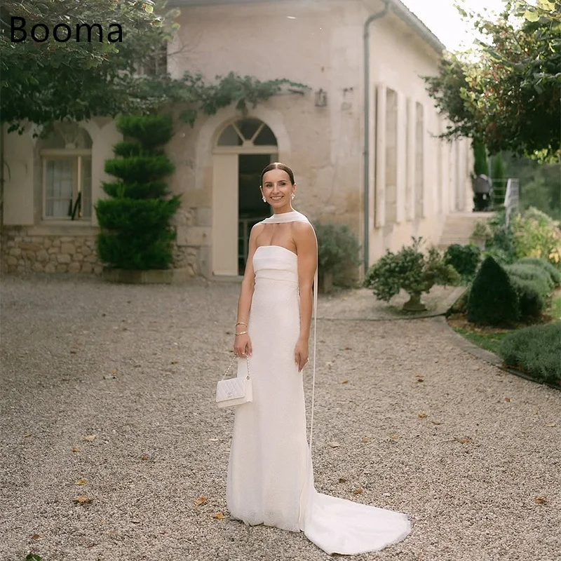 Booma – robe de mariée sirène élégante, sans manches, sans bretelles, plissée, longueur au sol, sur mesure, 2025