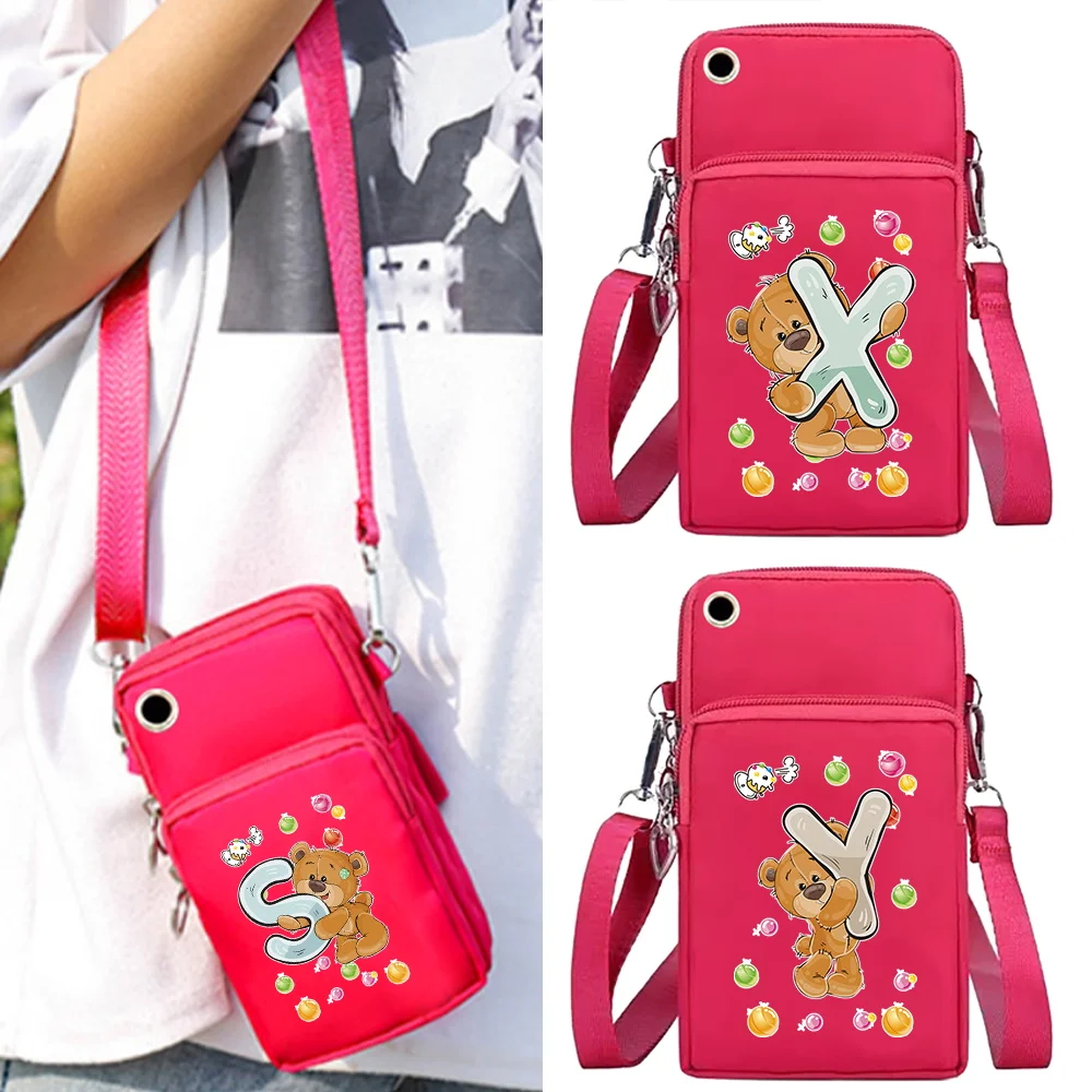 Mobile Phone Bag Wallets Women Crossbody Bags Sport Accessories Arm Pack Universal Cell Phone Packet Bear Letter Print Organizer