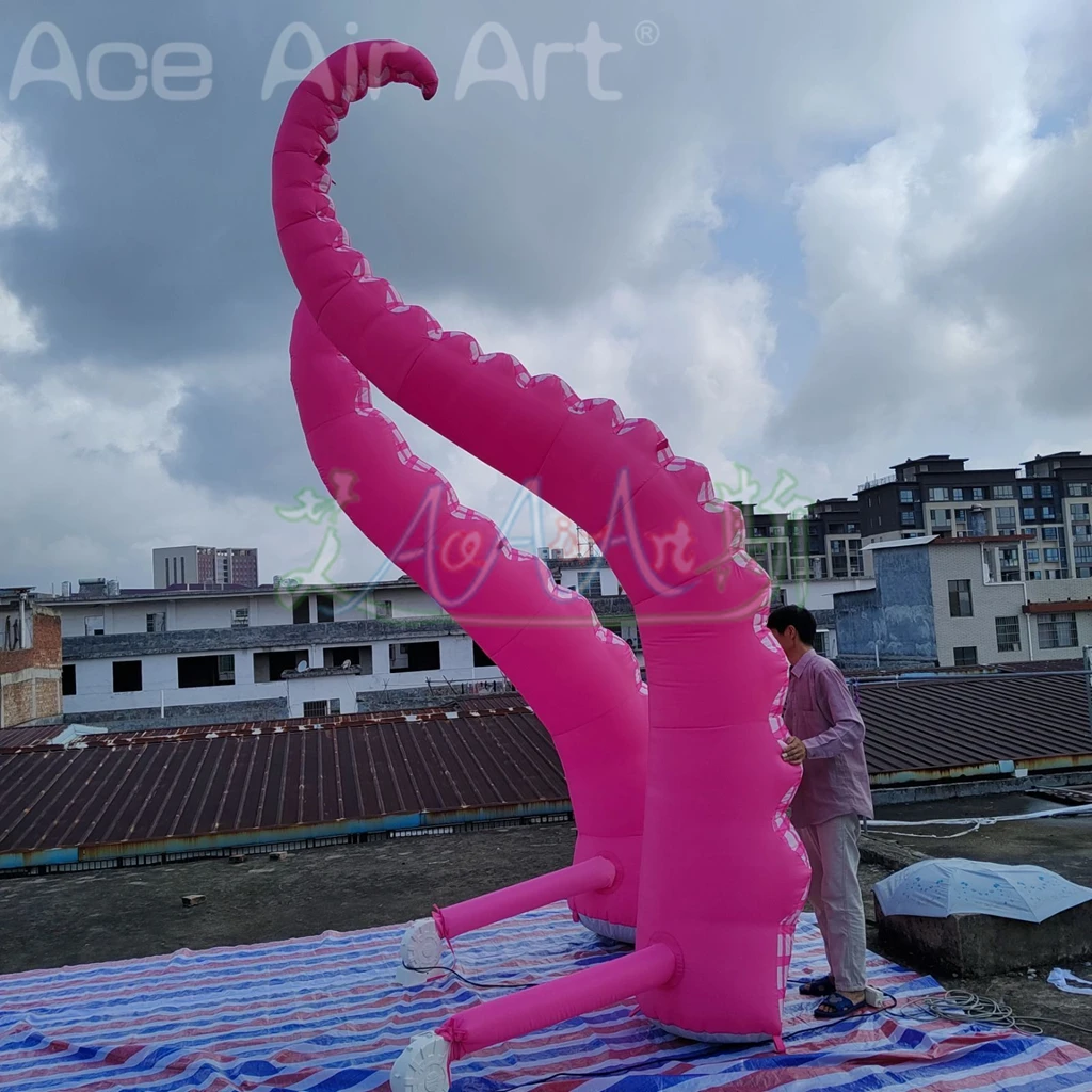 Giant Pink Inflatable Octopus Tentacle With Blower For Halloween Outdoor Events Commercial Performance Stage Roof Party Decor