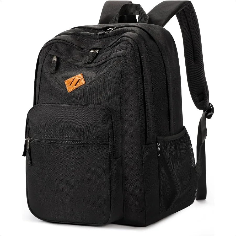 Mochila negra de 26 litros para la escuela, universidad y viajes: mochila resistente al agua con 8 compartimentos