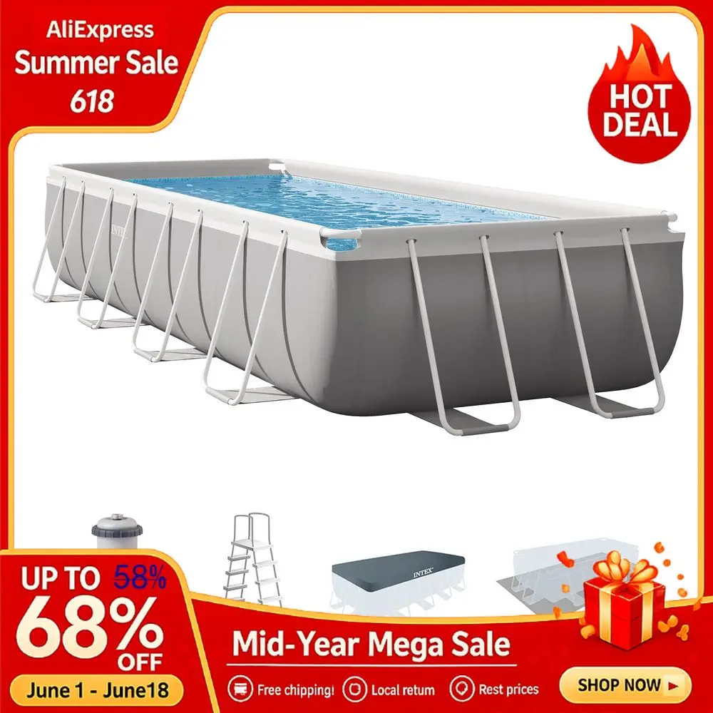 

Prism Frame Premium Rectangular Above Ground Swimming Pool Set 16ft x 8ft x 42in Complete Set Includes 1000 GPH Cartrid, Custom
