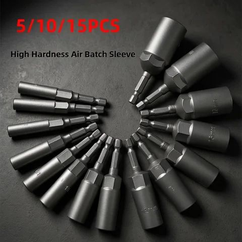 80mm Length Deepen Power Nut Driver Drill Bit Set 5.5-19MM Impact Socket Adapter For Power Tools 6.35MM Hex