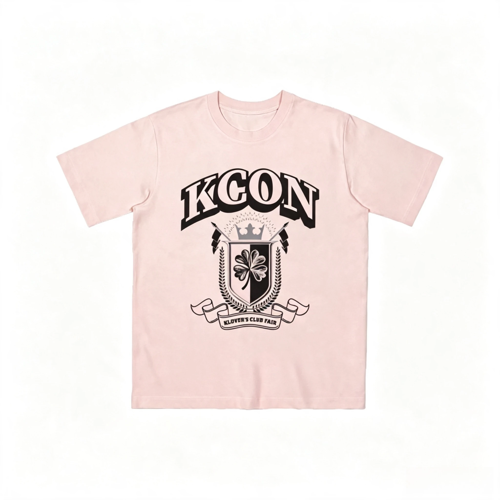 Retro KCON Clover Graphic T-shirt Men and Women Retro Heraldic Shield Printed T-shirt Casual Street