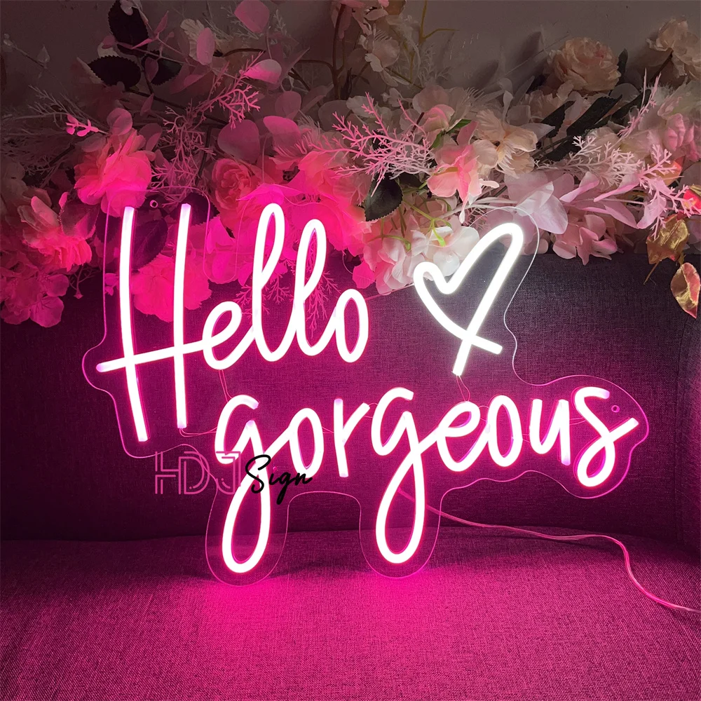 Imagem -04 - Neon Sign Lights Olá Lindo Neon Led Sign Girl Room Decor Bedroomwedding Decor Wall Hanging Decor For Salon Party Bar 60cm