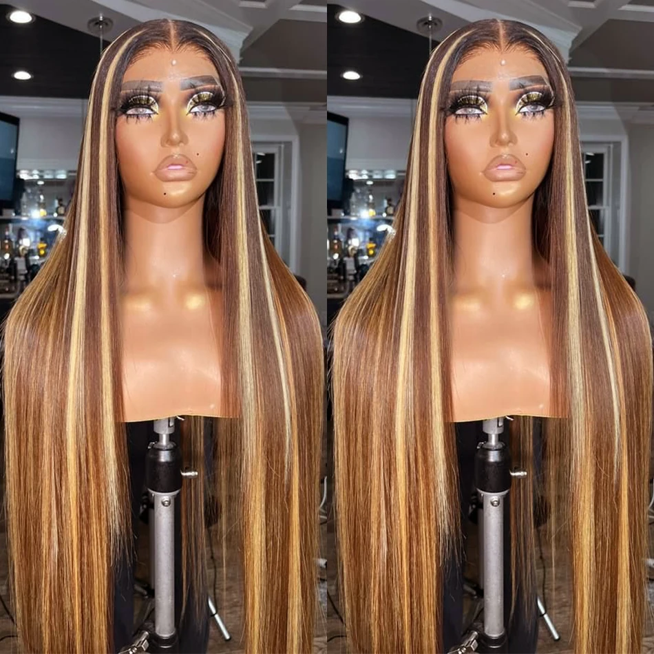 Highlight Honey Blonde Straight Human Hair Wigs For Women 4x4 Closure Wig Colored 13x4 HD Lace Frontal Wig Pre Plucked