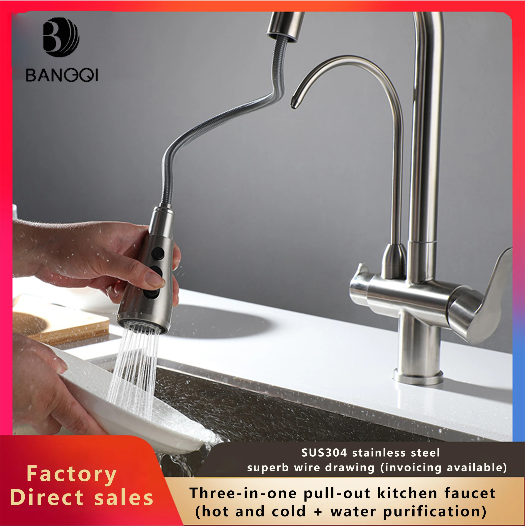 Elbow faucet with pull-out nozzle and sink faucet Matte black kitchen faucet