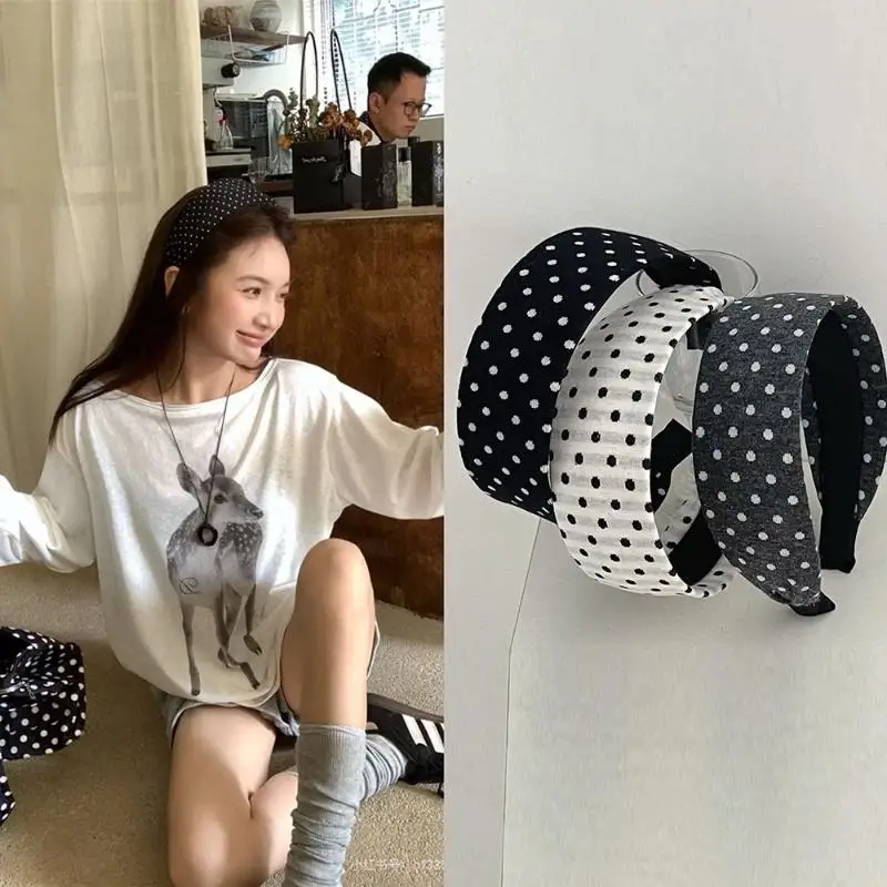 Polka Dot Knit Headband Wide Padded Hair Hoop: Elegant Hair Accessories Women Daily Casual Styling