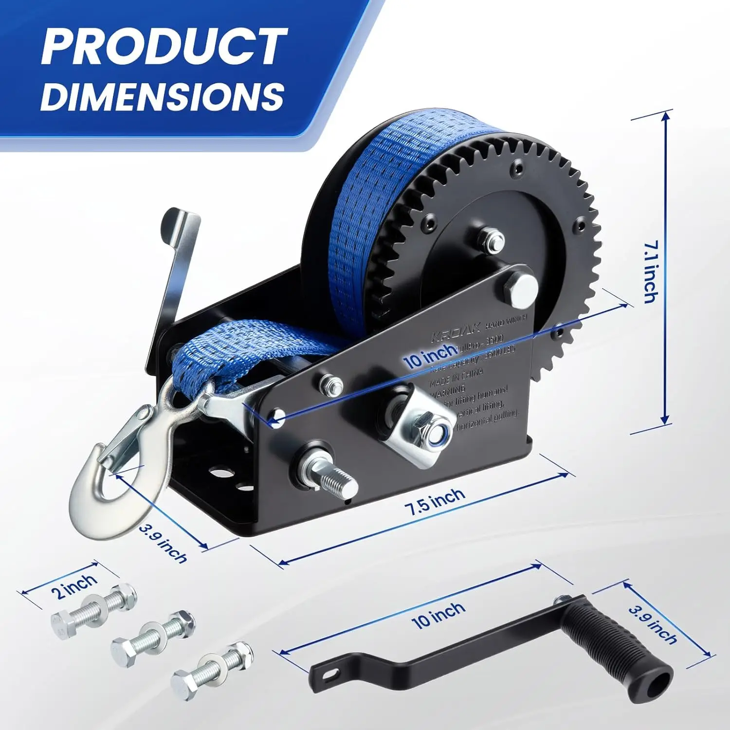 

Веревочная рукоятка, емкость 3500 фунтов, лебедка для прицепа для лодок, сверхмощный ремень 33 фута, двусторонняя трещотка для буксировки лодок, квадроциклов