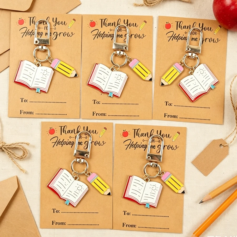 5-Piece Book and Pencil Keychain Set, Suitable for Back-To-School Season, Birthdays, Family Gatherings, Teacher's Day, Unique Souvenirs The Ideal Gift for Rewarding Academic Progress.