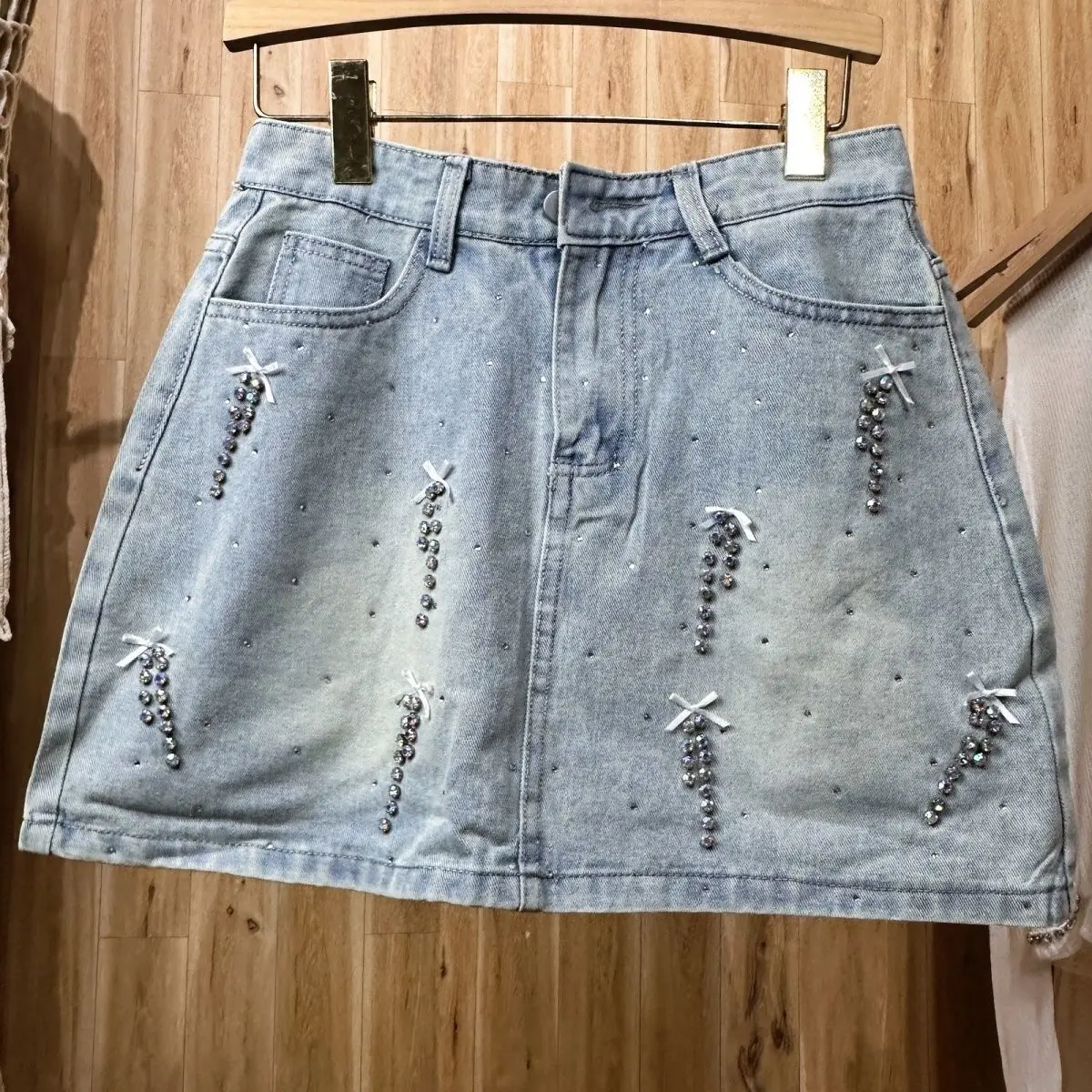 Korean Heavy Industry Ballet Girls' Diamond Mini Cowboy Skirt, For Women Clothing, 2024 High Waist New Style Short Denim Skirts