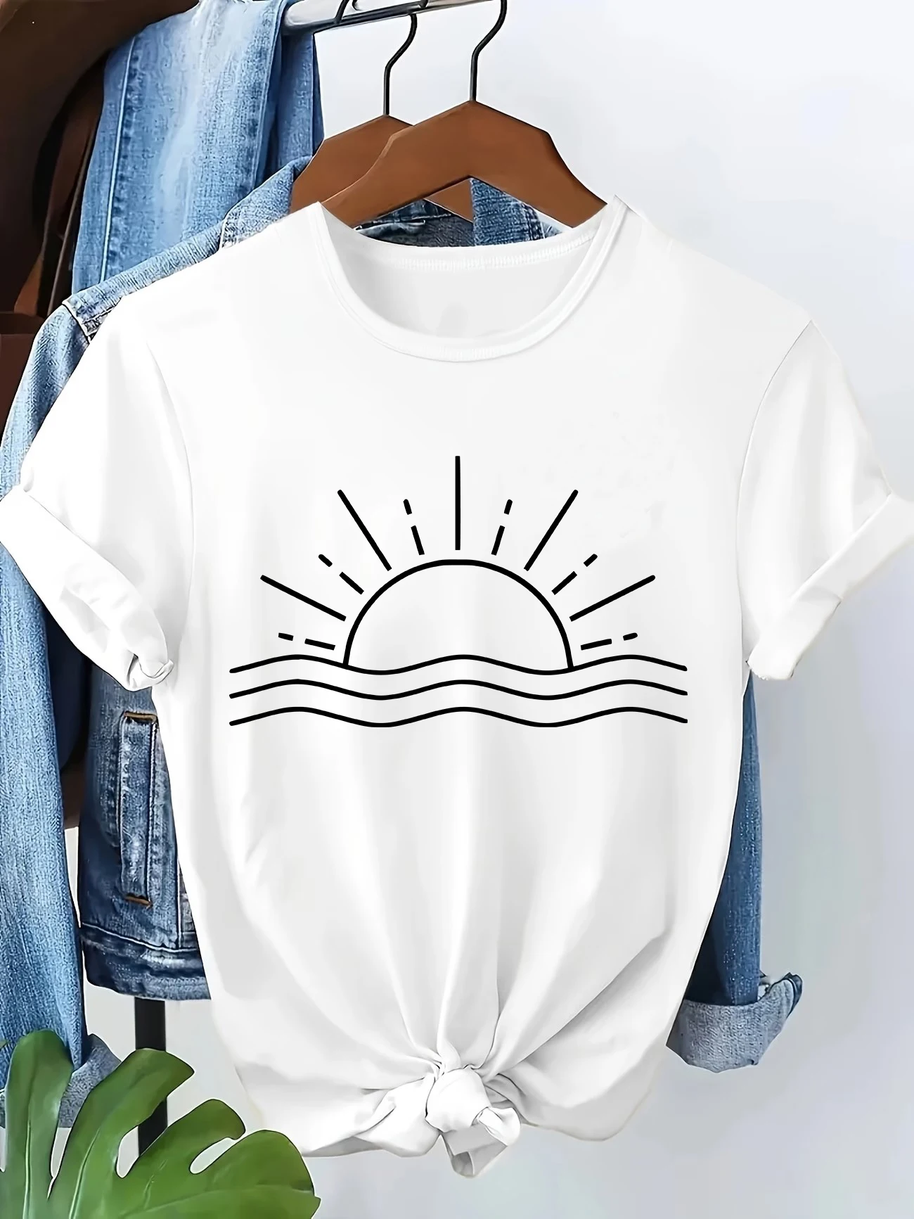 Retro Mode Sonnenuntergang-Print Lässiges Y2k Mode T-Shirt Vintage Kurzarm T-Shirt Top Tee Sommer Damen Mädchen Shirt