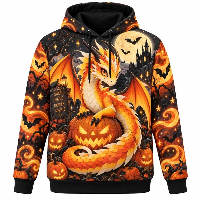 Men Polyester Hooded Sweatshirt 3d Print Halloween Pumpkin Head Skeleton Black Cat Tombstone Bat Castle Pullover Hoodie