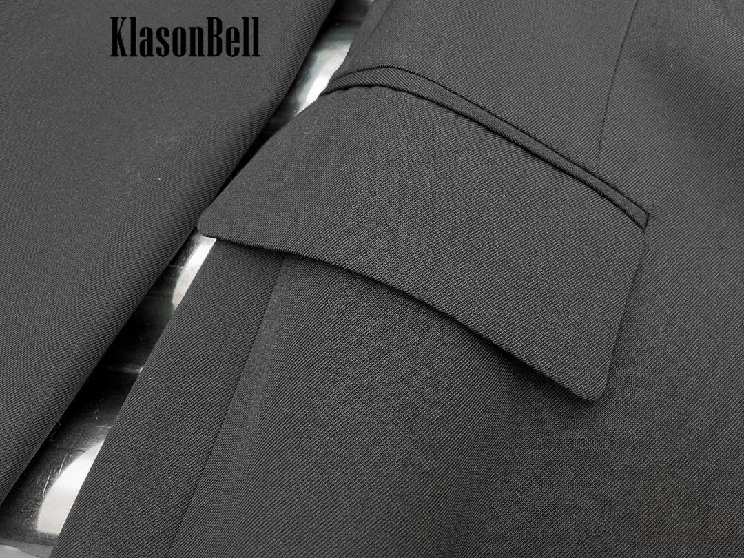 10.12 KlasonBell Women\'s Simple Temperament Worsted Wool Irregular Blazer Dress Letter Embroidery Pocket Collect Waist Dress