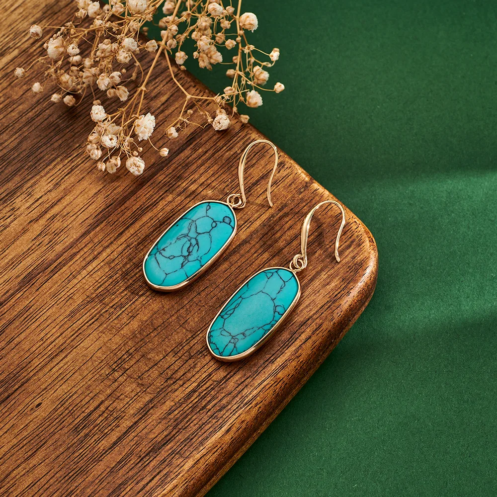 Real Turquoise Earrings for Women-14k Gold Plated Dangle Earring Genuine Natural Turquoise Stone Jewelry for Western Cowgirl